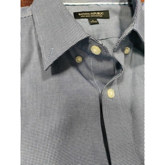 Banana Republic Slim Non-Iron Cotton Micro-Houndstooth Button-Down Shirt Blue L - Picture 6 of 12